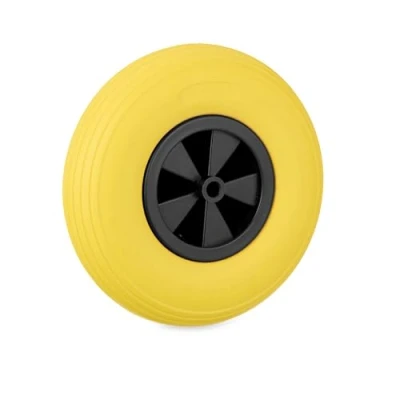 Afbeelding van kruiwagenwiel 3.50 6 massief rubber kunststof velg antilek tot 100 kg geel zwart