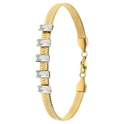 Afbeelding van Lucardi Dames Stalen goldplated Armband met bar wit Staal Goudkleurig 21 cm