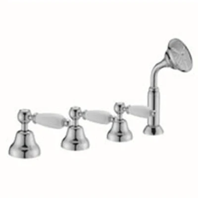 Afbeelding van PB klassieke 4 gats badrandset met witte hendel t.b.v badvulcombinatie Brons 1208855812