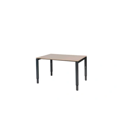 Afbeelding van Domino bureau, hoogte instelbaar (62 85cm) met 120x80cm &#039;zwevend&#039; havana/ kersen licht 25mm blad en zwart (RAL9005) N poot frame.