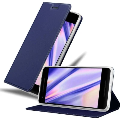 Afbeelding van Cadorabo Hoesje geschikt voor Google PIXEL 2 XL in CLASSY DONKER BLAUW Beschermhoes met magnetische sluiting, standfunctie en kaartvakje Book Case Cover Etui