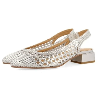 Afbeelding van GIOSEPPO Ballerines tressées en cuir noir pour femme PISKOVE, argent métallique, 39 EU