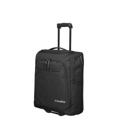Afbeelding van Travelite Kleine reistas met wielen, kick off, praktisch, handbagage voor vakantie en sport, 55 cm, 44 liter, zwart, trolley S (55 cm), zwart., wieltjes