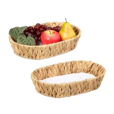 Afbeelding van Relaxdays fruitschaal waterhyacint set van 2 broodmand fruitmand gevlochten mand