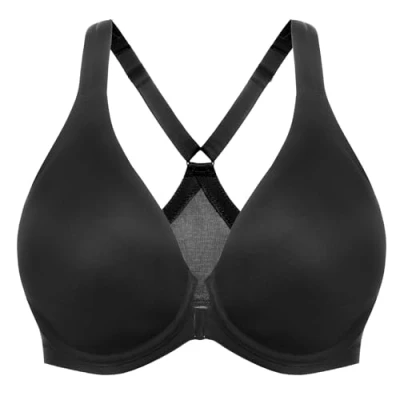 Afbeelding van MELENECA Dames Racerback, sluiting aan de voorkant, diepe beha, niet gevoerd, volledige afdekking, naadloos, met beugel, zwart, 125 uur, zwart.