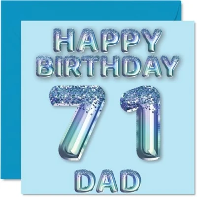 Afbeelding van Verjaardagskaart 71 jaar voor papa, blauwe glitterballonnen, verjaardagskaarten papa van zoon, dochter, 145 mm x