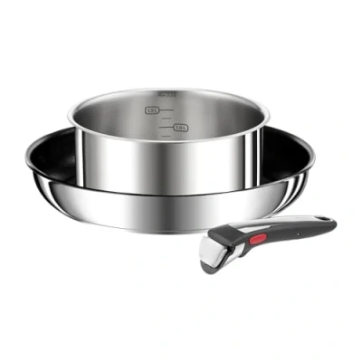 Afbeelding van Tefal Ingenio Preference On L9748802 Set van 3 stuks, pan, steelpan, afneembaar handvat, inductie, roestvrij staal, veilige antiaanbaklaag, stapelbaar, vaatwasmachinebestendig