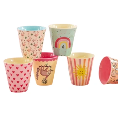 Afbeelding van Rice Melamine Beker set van 6 Funky Prints Pink