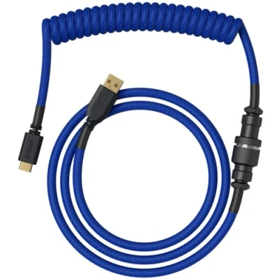 Afbeelding van Glorious Gaming Premium spiraaltoetsenbordkabel, vergulde USB A (pc) naar C (toetsenbord), knoopvrij, dubbele gevlochten huls, 5 polige luchtvaarttussenaansluiting, elektrisch blauw