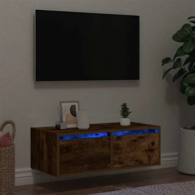 Image de vidaXL Meuble TV avec lumières LED chêne fumé 75x35,5x25 cm860233