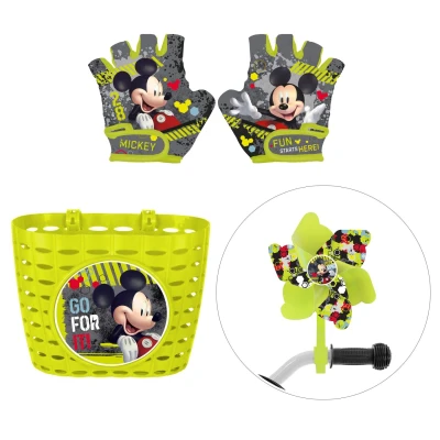 Afbeelding van Mickey Mouse Fiets accessoires ; Mand, Windmolen en Fietshandschoenen 8721122785942