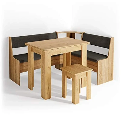 Afbeelding van Vicco Roman hoekbankgroep eetkamergroep zitgroep keukenzitgroep bekleding kist Gold Craft eiken