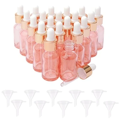 Afbeelding van Rowiz 20 stuks 15 ml roségouden glazen druppelfles voor parfum aromatherapie cosmetica monsters mini lege flessen met metalen sluiting roségoud