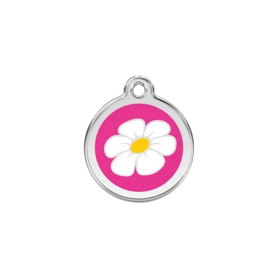 Afbeelding van Daisy Flower Hot Pink roestvrijstalen hondenpenning small/klein dia. 2 cm RedDingo