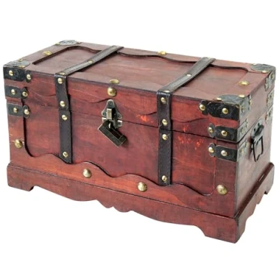 Afbeelding van HMF 6400 140 houten schatkist met slot 40 x 19 22 cm Groot Frankrijk