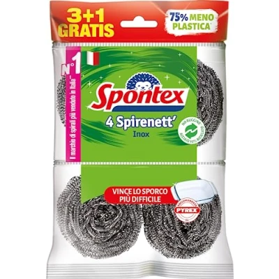 Afbeelding van Spontex Spirenett&#039; 3+1, stalen rietjes voor het verwijderen van hardnekkig vuil potten, servies en roosters. 4 stuks
