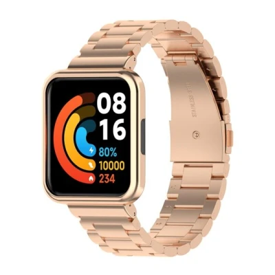 Afbeelding van Stalen schakelband met case Rosé goud Xiaomi Redmi Watch 2 (Lite)