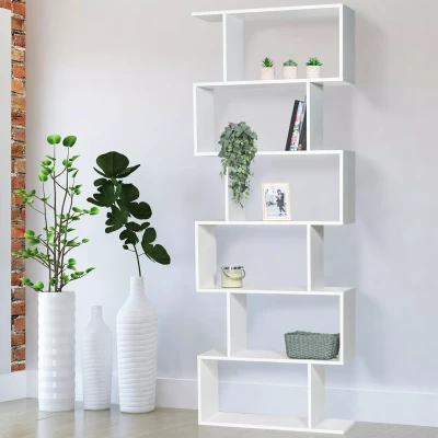 Afbeelding van Etagère bibliothèque SOFIA forme S bois blanc 189 cm