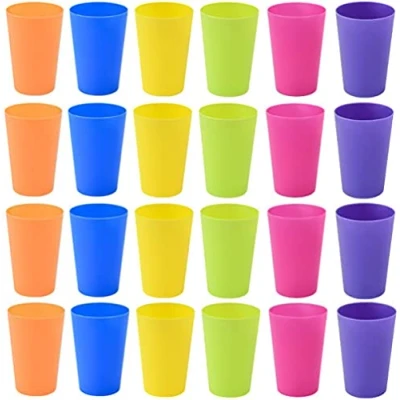 Afbeelding van KAHEIGN 24 stuks herbruikbare plastic bekers, 250 ml, voor kinderen, 6 kleuren, perfect keuken, outdoorfeesten, picknicks, barbecues, reizen en meer