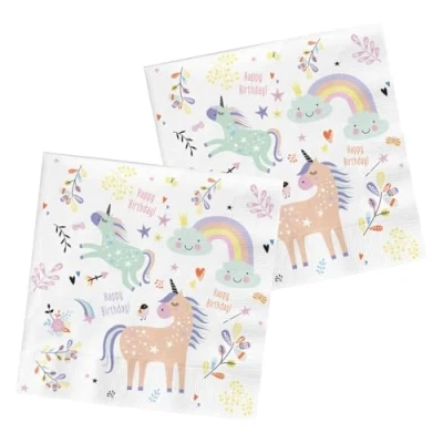 Image de Serviettes Licorne et Arcs en ciel 33x33cm 20 pièces