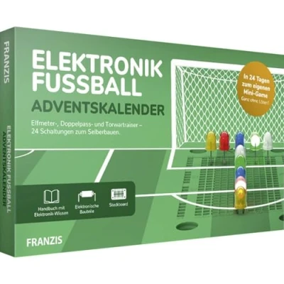 Afbeelding van FRANZIS 67333 Elektronik Fussball Adventskalender. Elfmeter , dubbele pas en torwarttrainer. 24 elektronische schakelingen om zelf te bouwen. Vanaf 14 jaar