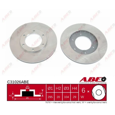 Afbeelding van ABE C31026ABE Remschijf Vooras 295 20 6 Geventileerd Grijs gietijzer NISSAN: Patrol GR 4 SUV, 5 Hardtop