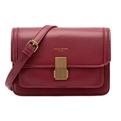 Afbeelding van David Jones Kleine schoudertas voor dames handtas gedragen schouder kunstleer hard PU leer klaptas tas stad avond winkelen telefoon mode elegant modieus chic, Bordeaux rood, Chique