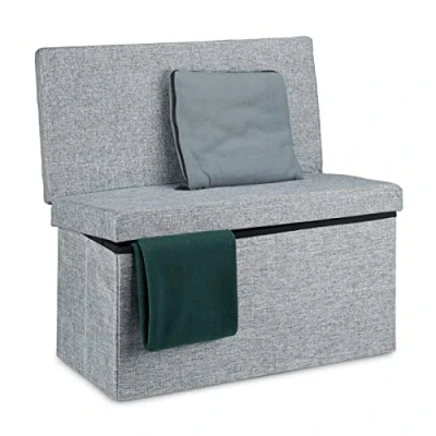 Afbeelding van Relaxdays poef met leuning L opvouwbaar, linnen, opbergruimte, 73 x 76 38 cm grijs