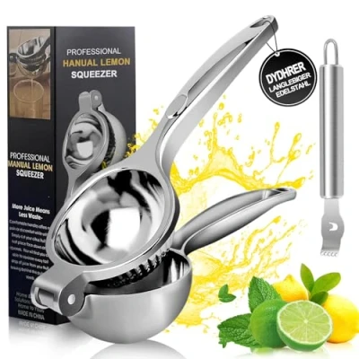 Afbeelding van DYDHRER Citruspers, handmatige citruspers met zaadsnijder, citroenpers, XXl citroensnijder, anti caustische, van zinklegering, oranje pers voor keuken, bar