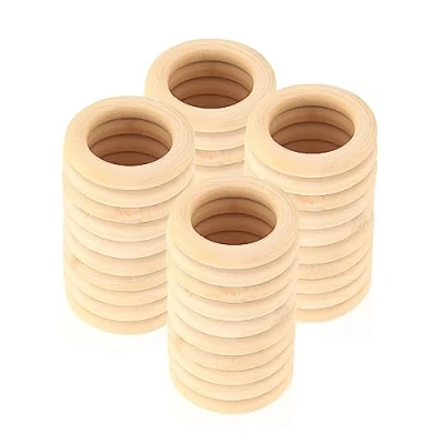 Afbeelding van TOOINKCV 40 stuks natuurlijke houten ringen om te knutselen, macramé, onbehandeld hout, voor doe het zelf sieraden, armbanden, hangers, sieraden maken, decoratie (diameter 45 mm)