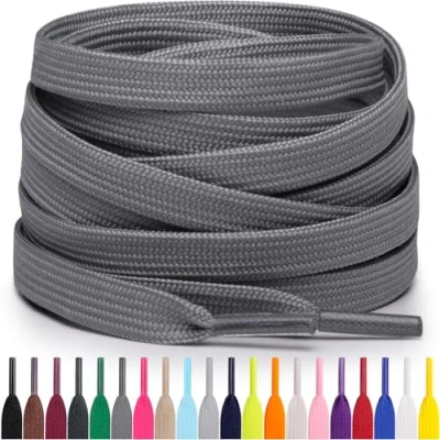 Afbeelding van Miscly Platte veters voor sneakers, verschillende lengtes en kleuren verkrijgbaar, grijs.
