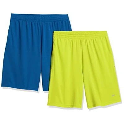 Image de Amazon Essentials Short à coupe ample en textile technique haute performance (grandes tailles disponibles) Men&#039;s, Pack of 2, Bleu/Vert Citron Fluo, XXL