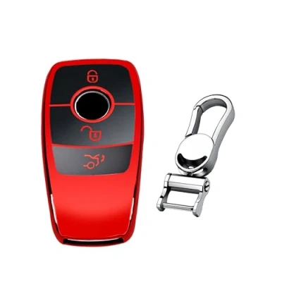 Afbeelding van M.JVisun zachte TPU sleutelhoes voor Mercedes Benz 2019 2021 A klasse C G 2017 E 2018 S intelligente autosleutel glanzend rood metalen sleutelhanger