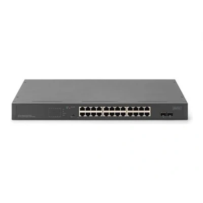 Image de DIGITUS Commutateur 19&quot; non géré 24 x 10/100/1000 + 2 SFP (mini GBIC) lien montant Montable sur rack PoE+ (370 W)