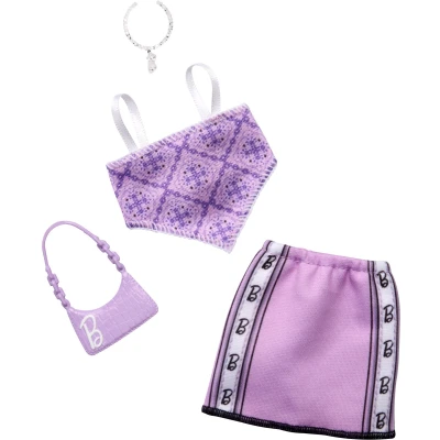 Afbeelding van Barbie Kleding Outfit en Accessoires Paarse Rok met Top, Handtas Ketting