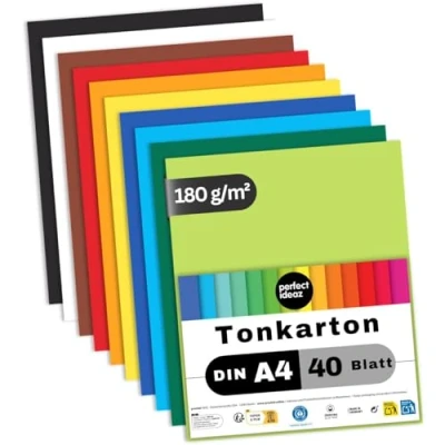 Afbeelding van perfect ideaz 50 vellen DIN A4 karton, knutselkarton, gekleurd in 10 verschillende kleuren, gewicht 210 g/m², van hoge kwaliteit