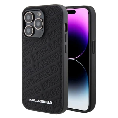 Afbeelding van Karl Lagerfeld Quilted Pattern Back Case Geschikt voor Apple iPhone 15 Pro (6.1&quot;) Zwart