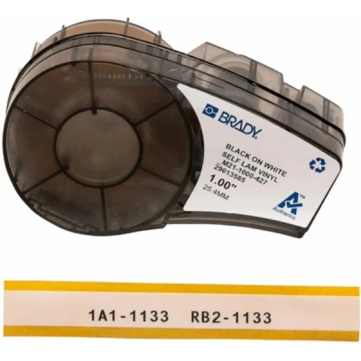 Image de BRADY M21 1000 427 ruban vinyle auto laminant pour M211, M210, BMP21 PLUS, LAB, noir/blanc transparent 25.40mm x 4.3