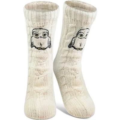 Afbeelding van Harry Potter Hedwig Damessokken met sherpa voering, gebreide sokken voor binnen, warme wintersokken dames, eenheidsmaat, wit, 38/43 EU, Wit