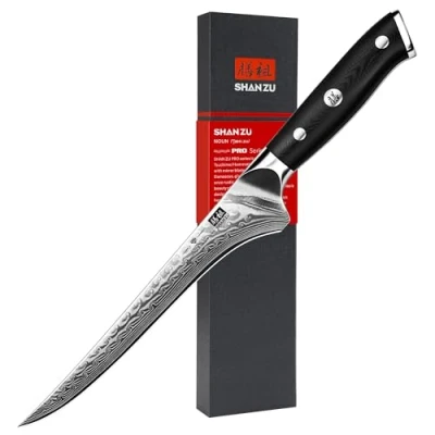 Afbeelding van SHAN ZU Couteau à filetage 7&quot; Damas, Désosser en Acier Damas Haute Teneur Carbone 67 Couches, de Cuisine avec Poignée Ergonomique Fibre Verre G10