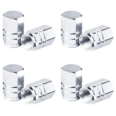 Afbeelding van NATUCE Aluminium ventieldoppen voor auto, stofkappen motorfiets, fiets, 8 stuks (zilver)