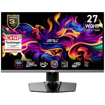 Afbeelding van MSI MPG 271QRXDE QD OLED, 67,3 cm (26.5&quot;), 2560 x 1440 Pixels, Wide Quad HD, QDOLED, 1 ms, Zwart