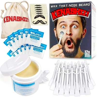 Afbeelding van Neuswaxset, 100 g was, 24 applicatoren. Originele en beste neuswaxset van Kenashii. Neuswas voor mannen vrouwen. 12 toepassingen, balsemverzorgingsdoeken, snorbescherming
