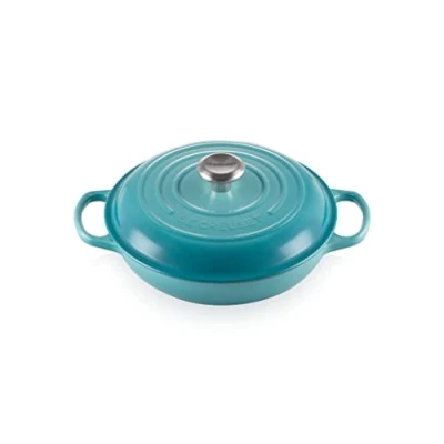 Afbeelding van Le Creuset Signature 211802617 Braadpan met deksel, ondiep, geëmailleerd gietijzer, 26 cm, 2 liter, groenblauw