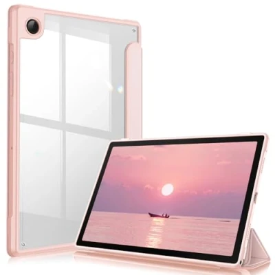 Afbeelding van FINTIE Dunne hybride hoes voor Samsung Galaxy Tab A8 10,5 inch model 2021 (SM X200/X205), transparante achterkant, automatische slaap/wake, roségoud