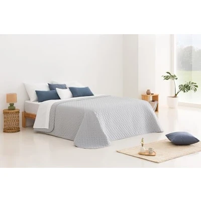 Afbeelding van Todocama Etoile Dunne sprei met sterrenmotief voor lente, zomer, herfst en winter. 100% extra zachte microvezel, multifunctionele bedsprei, lichtgrijs, 105 200 x 260 cm