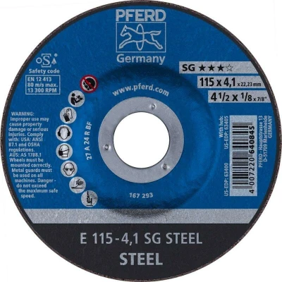 Afbeelding van PFERD 62211436 E 115 4,1 SG STEEL Afbraamschijf gebogen Diameter mm Boordiameter 22.23 Staal 10 stuk(s)