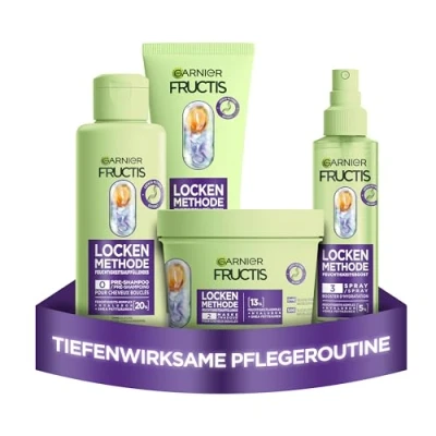 Afbeelding van Garnier 4 stuks hydraterende haarverzorging voor alle krullen, herstelt en revitaliseert, met hyaluronzuur shea, pre shampoo, haarmasker spray