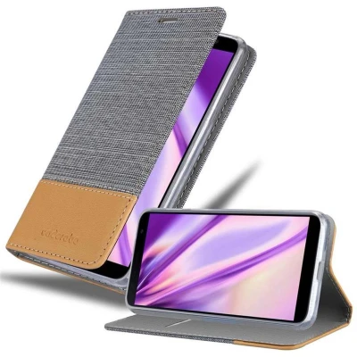 Afbeelding van Cadorabo Hoesje geschikt voor Samsung Galaxy J6 PLUS in LICHTGRIJS BRUIN Beschermhoes met magnetische sluiting, standfunctie en kaartvakje Book Case Cover Etui