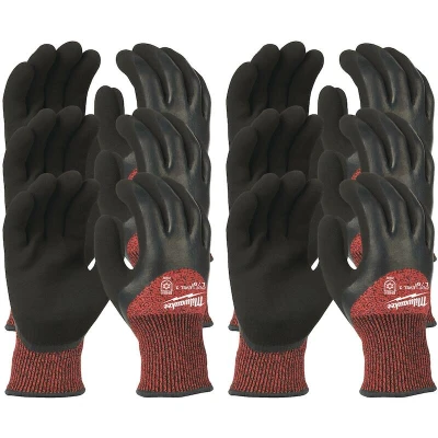 Afbeelding van MILWAUKEE WINTER CUT C gedipte winterwerkhandschoenen snijklasse 3/C rood/zwart (12 paar) 4932471610